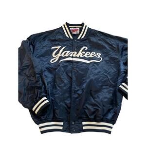 Vtg 90s Starter Yankees Jacket 2XL Navy Satin MLB Diamond Collection READ